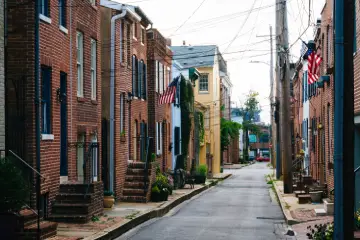 Retail storefronts in a shopping area